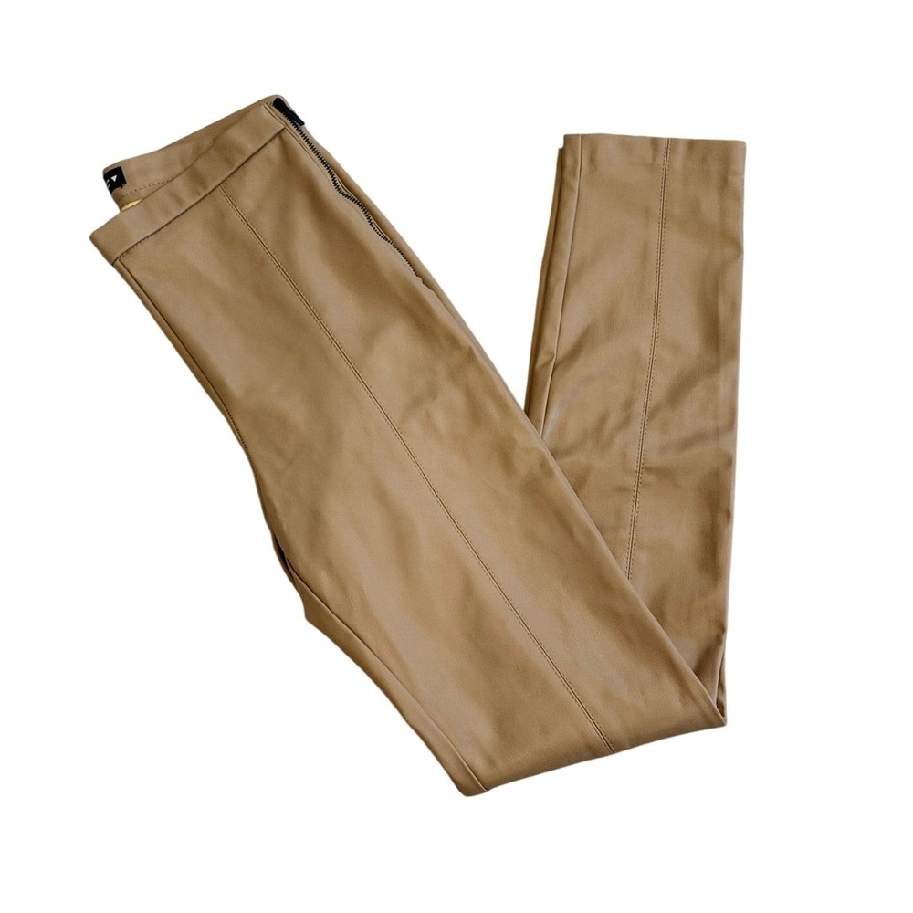 Zara Camel Faux Leather‎ Leggings High Waist Skinny Pants Women's Size XS